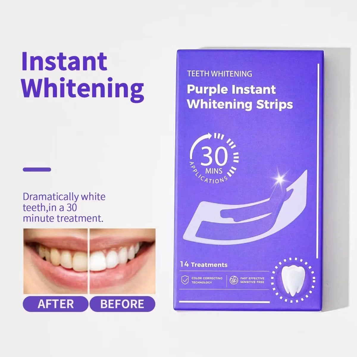 Purple Teeth Whitening Strips – Color Correcting Smile Care Strips